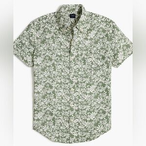 J Crew Short Sleeve Linen Blend Printed Shirt Men’s XL Green Slim Fit Vacation